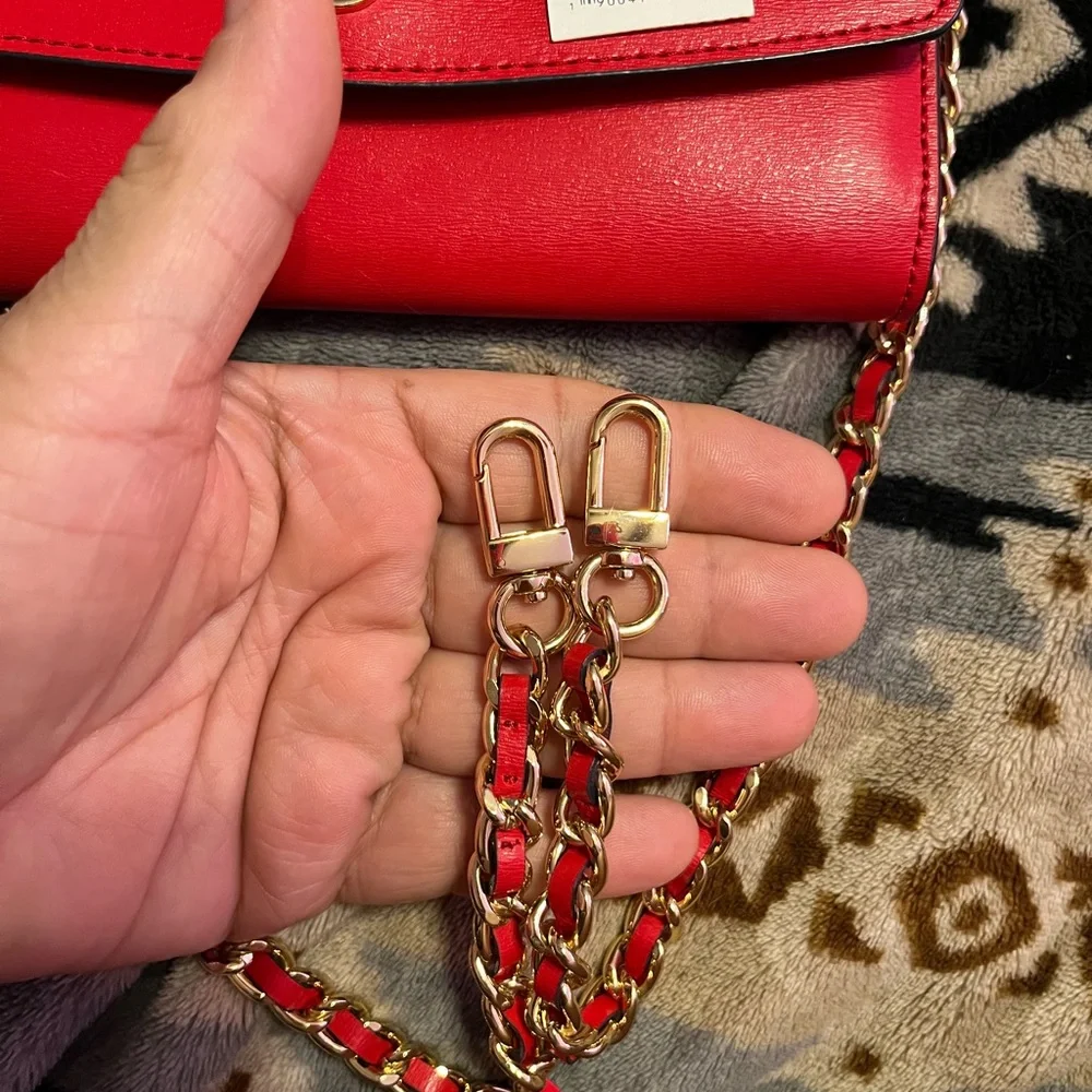 Tory Burch NWT Red and Navy Leather Wallet in Chain  Crossbody Bag - Picture 8 of 15